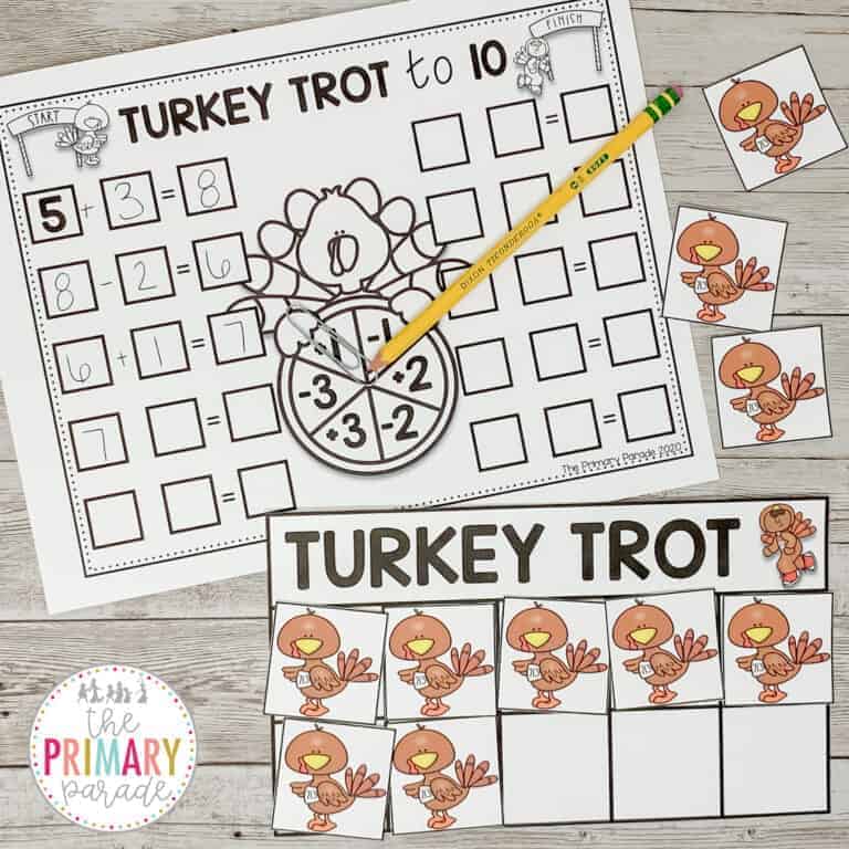 10 frame math game and thanksgiving math activities