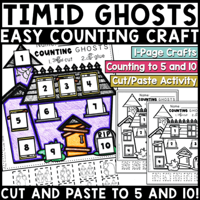 Ten Timid Ghosts Halloween haunted house counting craft printable for preschool and kindergarten