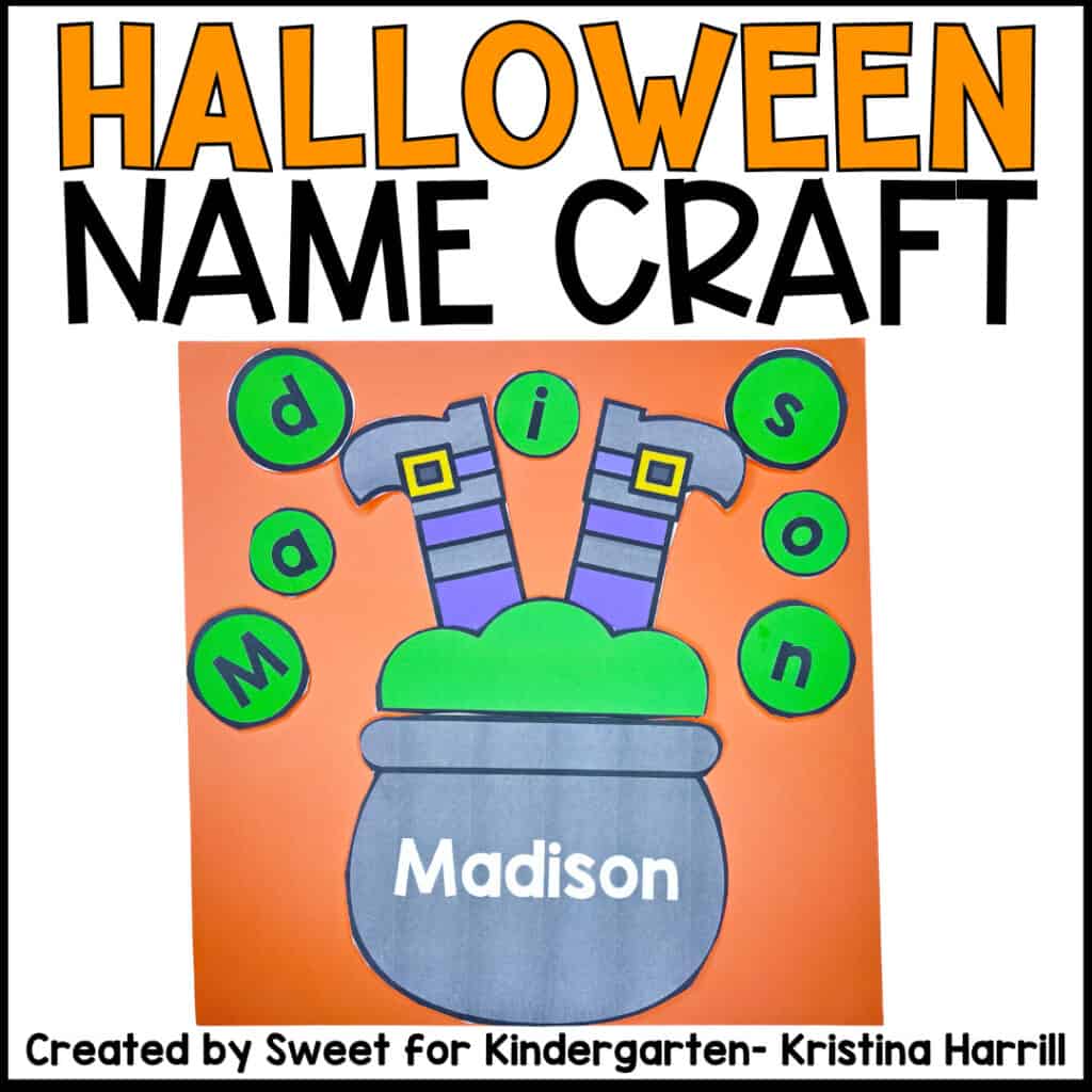 Halloween witch cauldron name craft with letters for name spelling practice