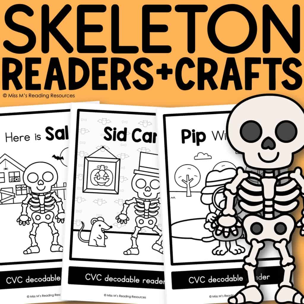 Halloween skeleton CVC decodable readers with printable skeleton crafts for beginning readers