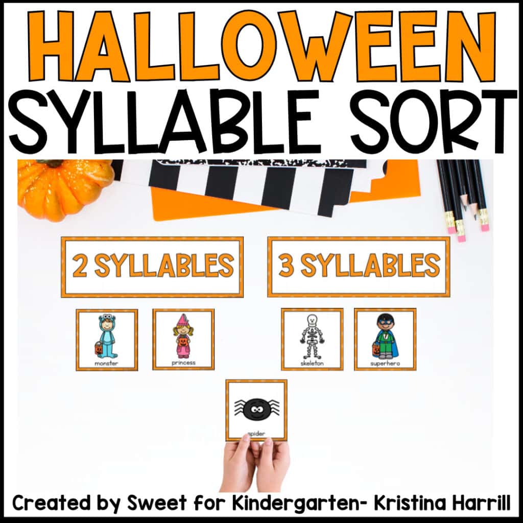 Halloween syllable sorting activity for practicing two- and three-syllable words