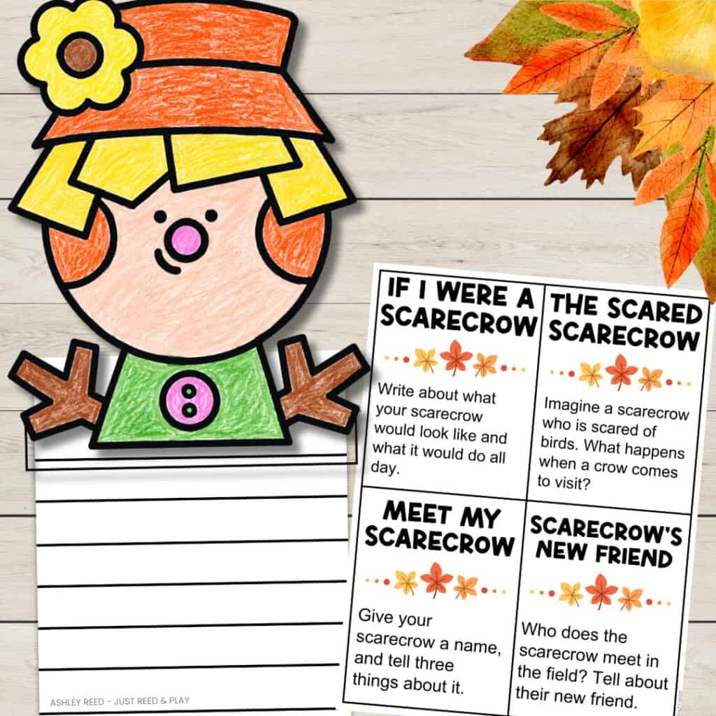 Scarecrow craft and fall writing activity with creative scarecrow writing prompts for kindergarten