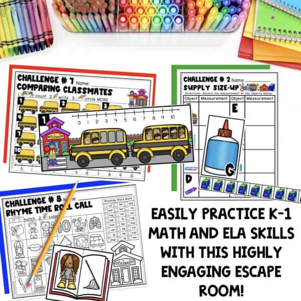 First week of school escape room kindergarten classroom activities and detective mystery worksheets.