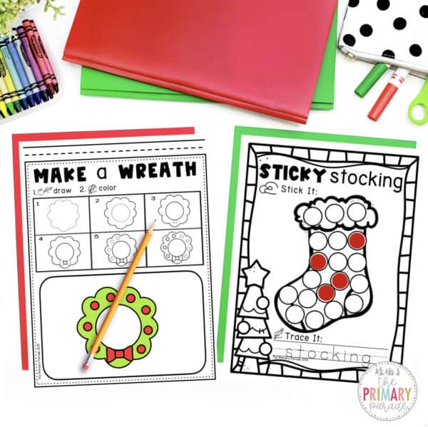 Christmas fine motor centers with holiday tracing and hole punch activities