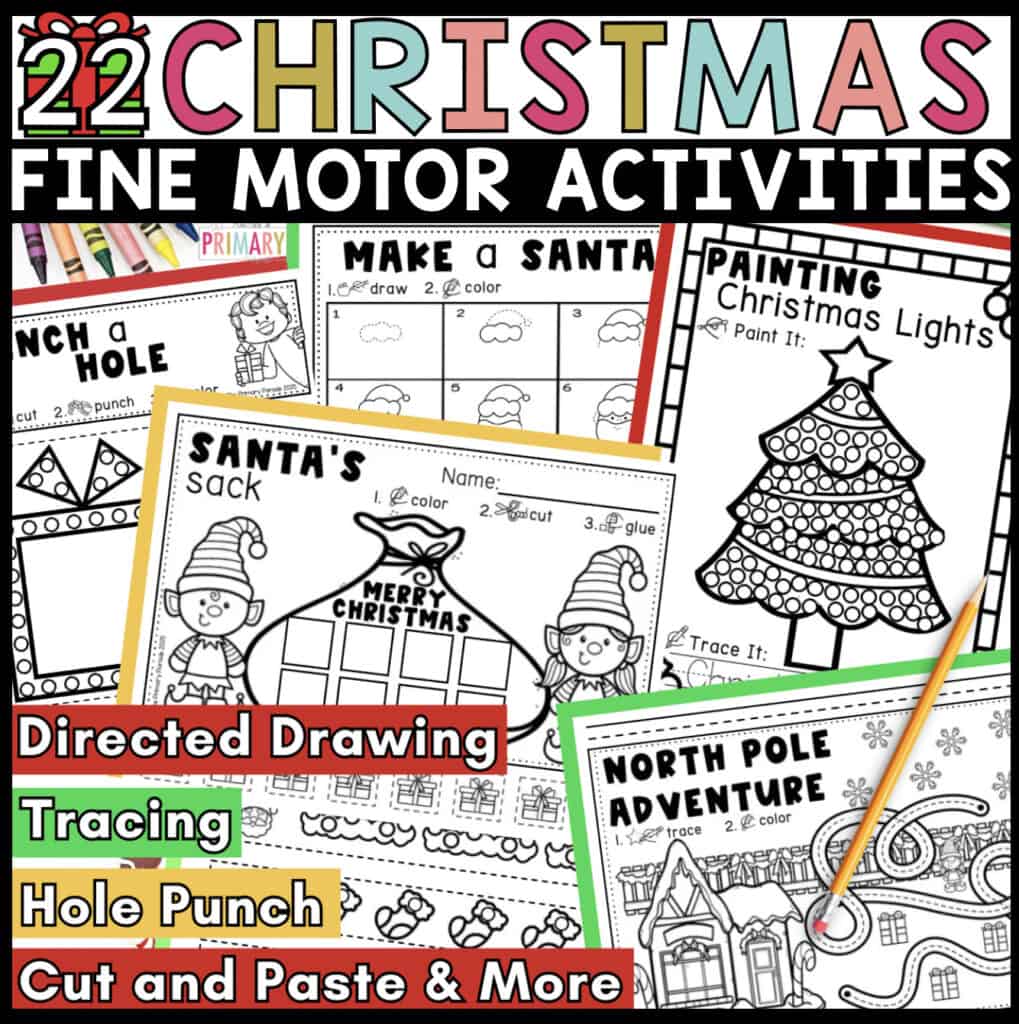 Christmas fine motor worksheets for preschool and kindergarten tracing and cutting practice