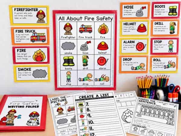 Fire safety writing center printables for kindergarten