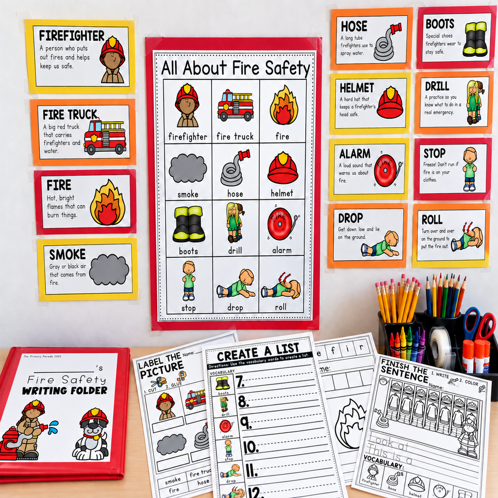 Fire safety writing center printables for kindergarten