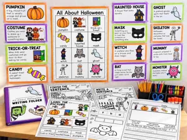 Halloween writing center printables for kindergarten