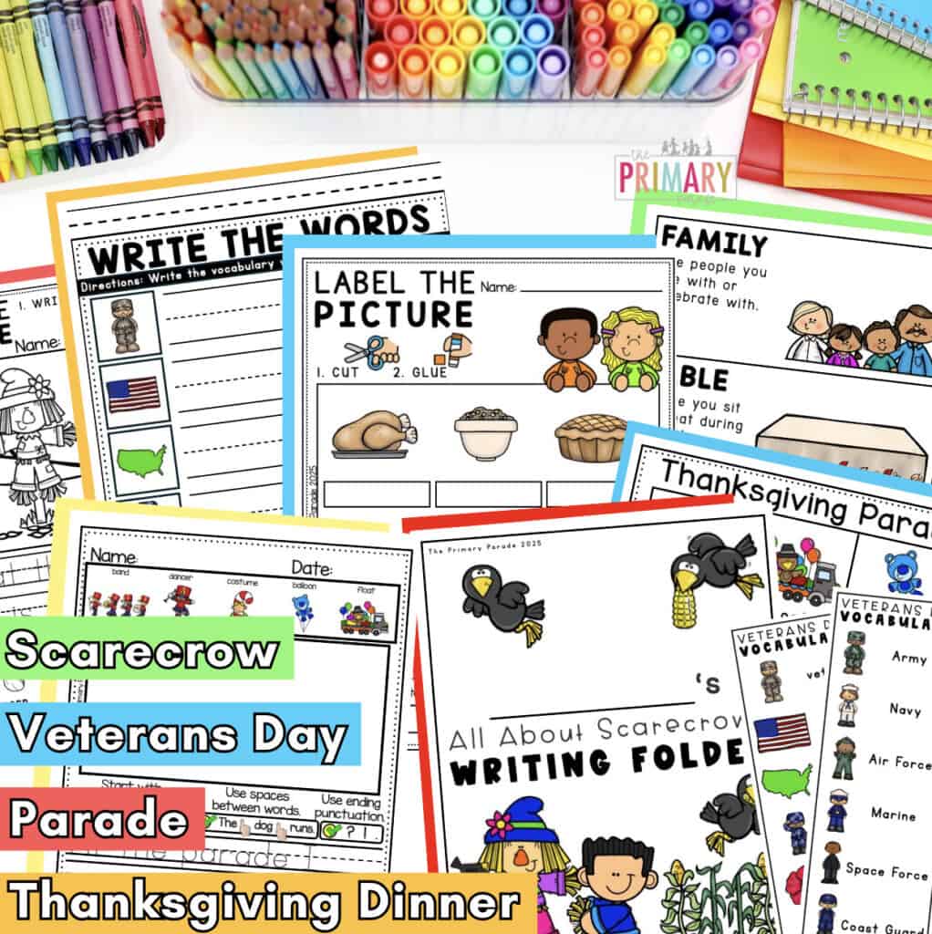 November writing center activities for kindergarten