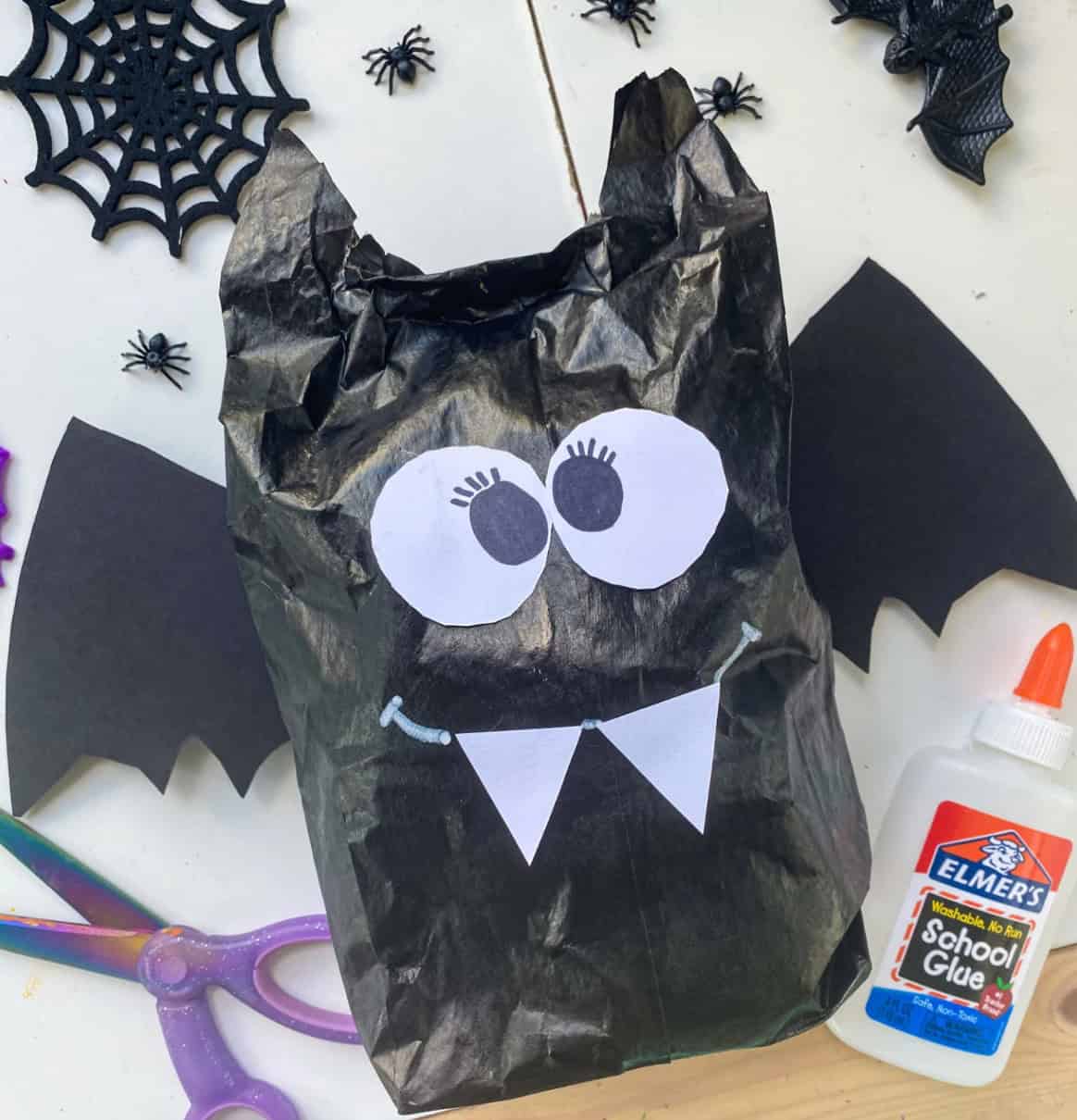 Black paper bag bat with paper wings