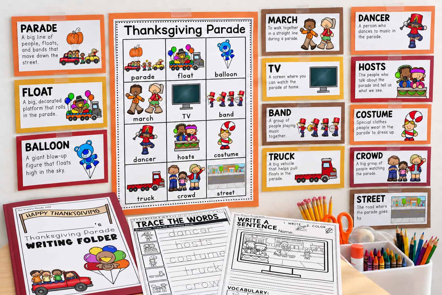 Parade writing center printables for kindergarten