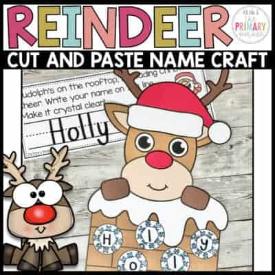 Reindeer cut and paste name craft product cover showing Holly spelled on snowflake letters