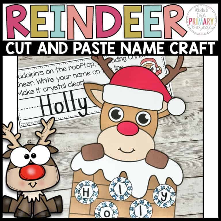 Reindeer cut and paste name craft product cover showing Holly spelled on snowflake letters