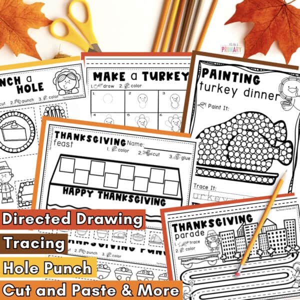 Thanksgiving fine motor activities printable worksheet set for preschool and kindergarten.