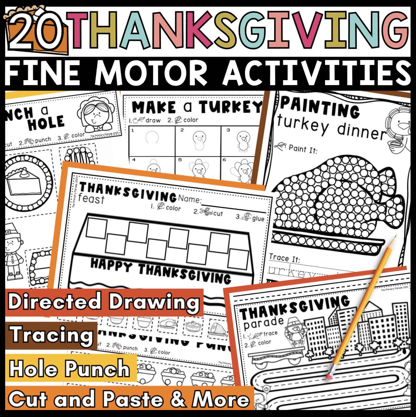 Thanksgiving fine motor activities and prewriting worksheets for preschool and kindergarten