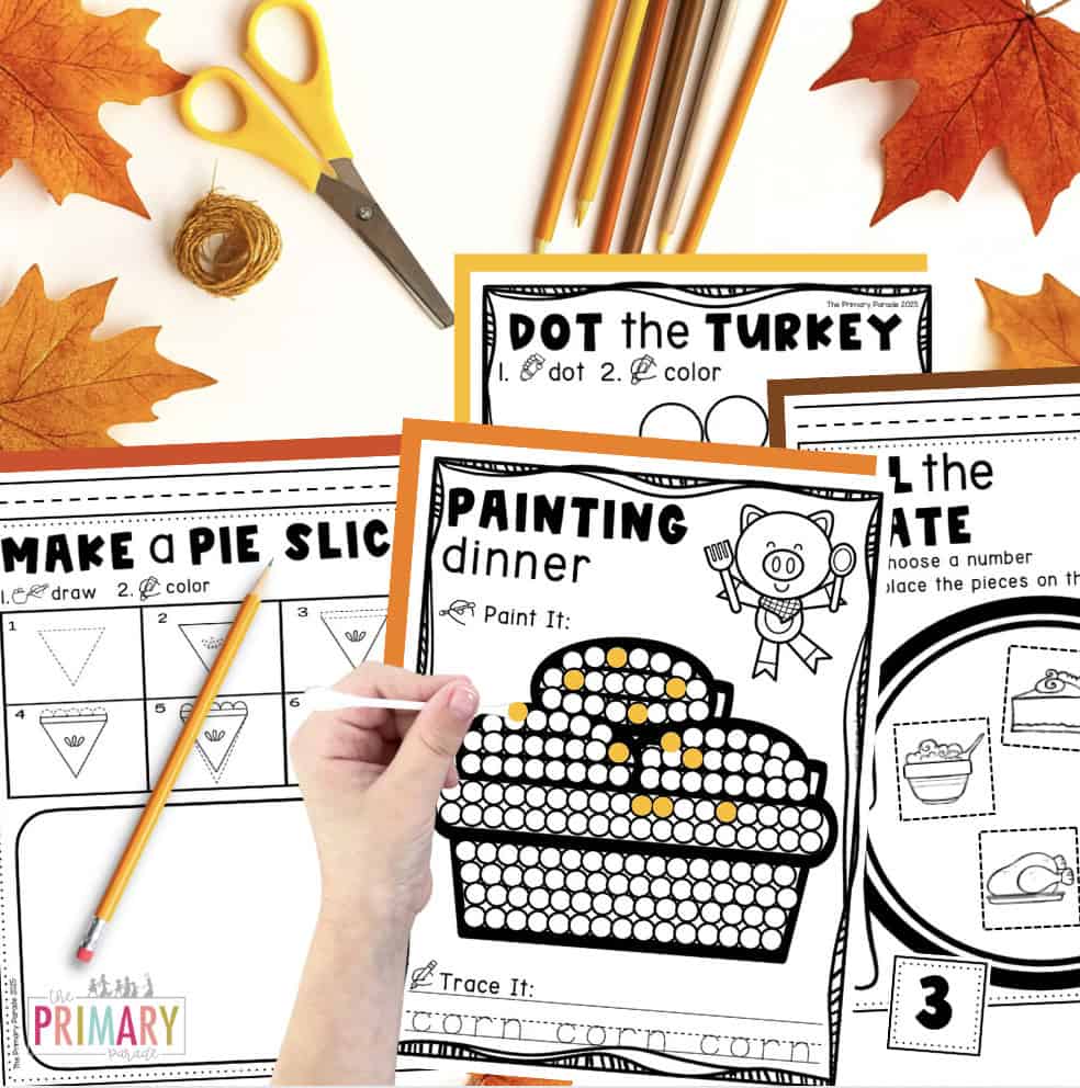 Thanksgiving tracing and scissor skills cutting worksheets for preschool and kindergarten
