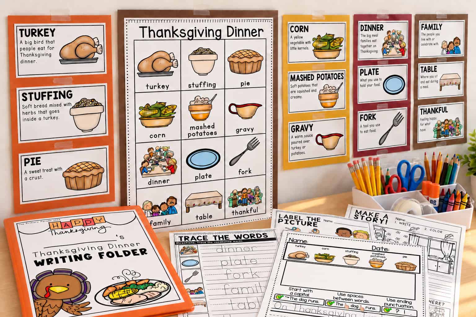 Thanksgiving writing center printables for kindergarten
