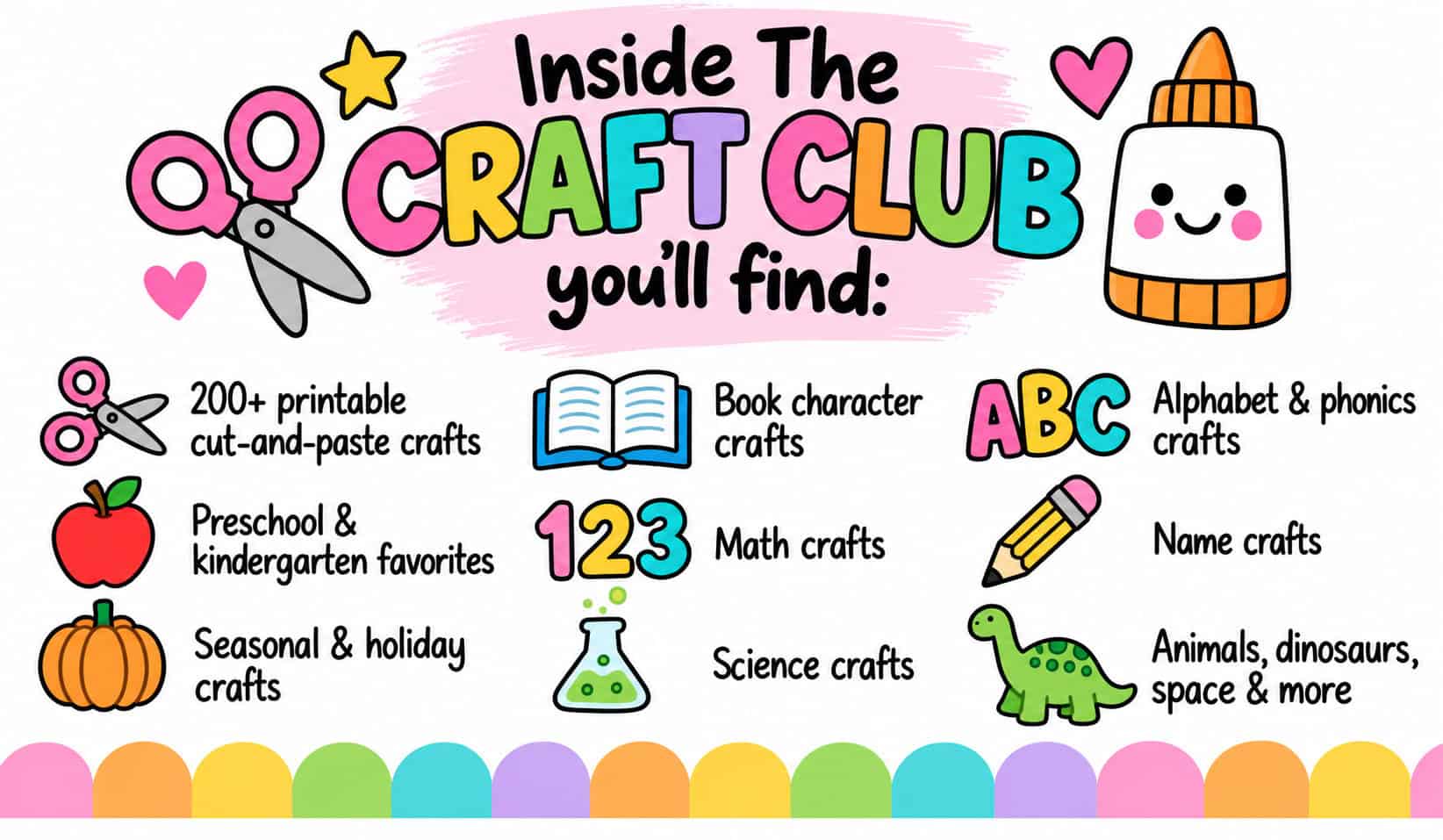 Join the craft club membership and get easy cut and paste crafts for kindergarten kids.