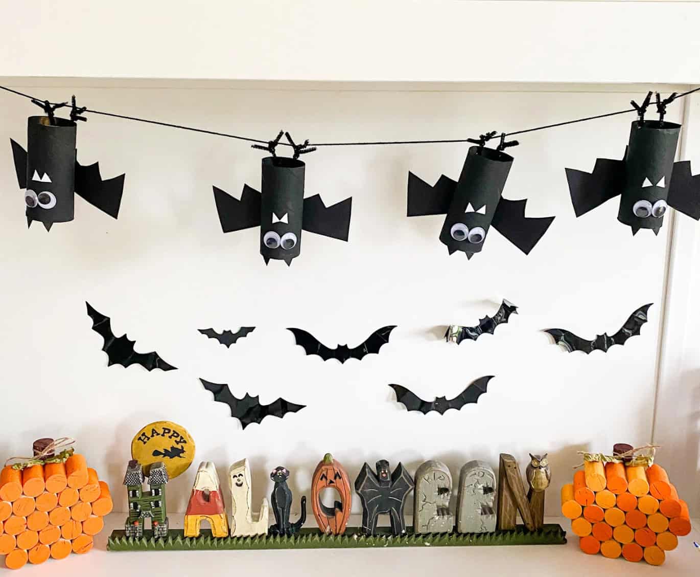 Toilet paper roll bat garland hanging upside down