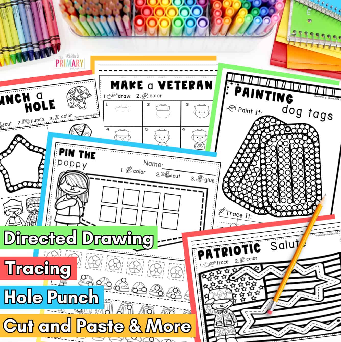 Counting Medals page showing the number six and medal pictures beside a Make a Medal directed drawing worksheet.