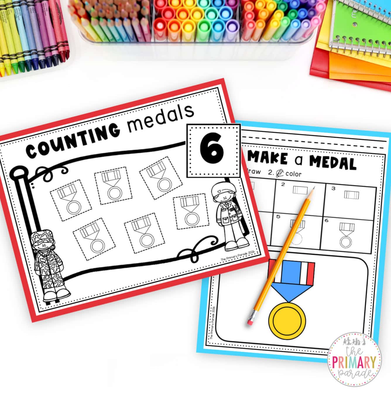 Collage of Veterans Day fine motor worksheets with dog tag painting, veteran directed drawing, poppy cut-and-paste practice, hole punching, and star tracing.